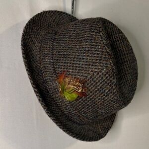 Dunn & Co Vintage Stetson 100% Pure Wool HarrisTweed Trilby Hat with Feather